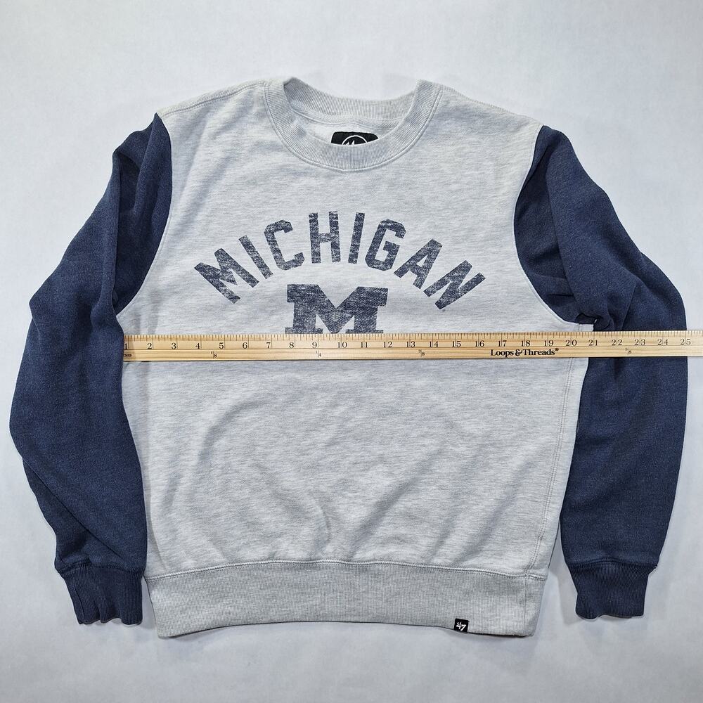 '47 Men's Small Michigan Wolverines Grey Fells Boulevard Crew Neck Sweatshirt - Picture 10 of 13